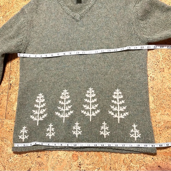 Eddie Bauer Green Wool Fair Isle Embroidery Chunky Knit V-Neck Sweater Sz L - Picture 13 of 15